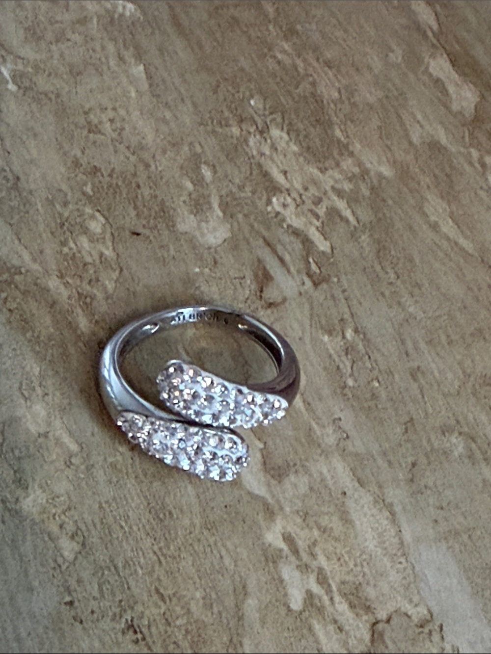 Silver Pavé Open Band Ring with Clear Crystals - Elegant Women's Jewelry
